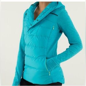 Lululemon Fluff Off Down Jacket Size 4 Pullover Puffer Hooded Blue Teal Goose